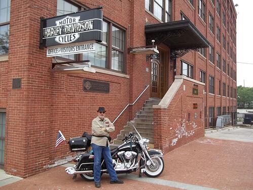 At the old Harley-Davidson Factory entrance on Juneau Ave.