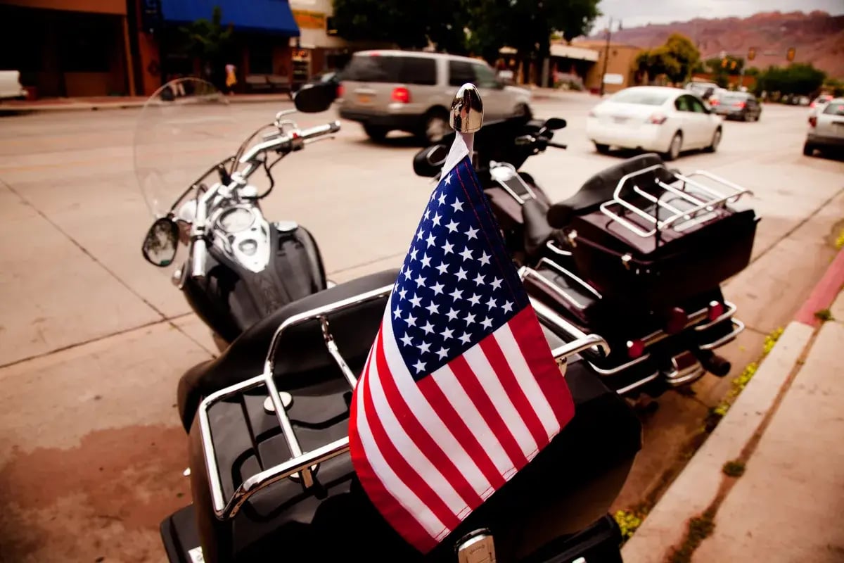 American flag on parked motorcycle