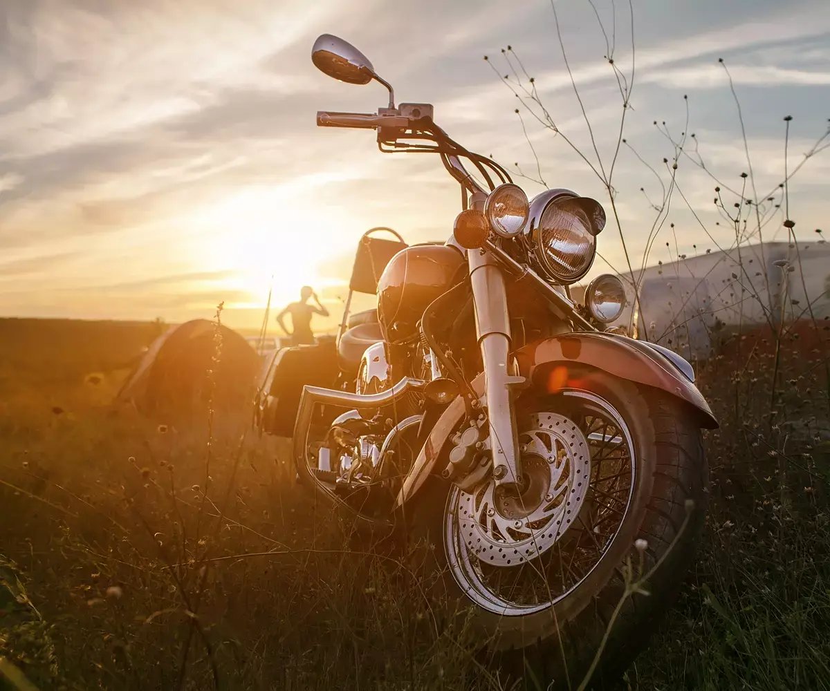 Motorcycle at sunset.