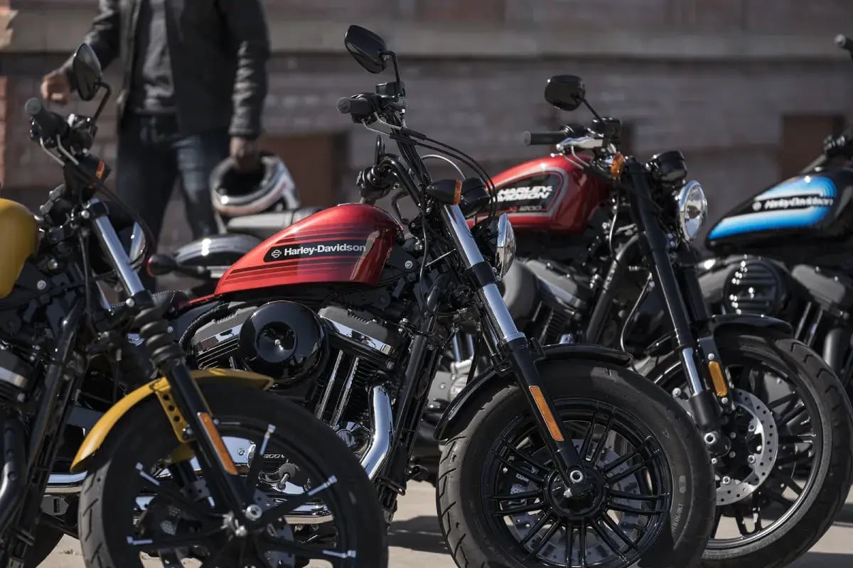 A row of motorcycles lined up.